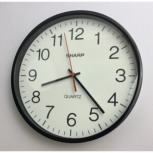 Sharp Quartz Wall Clock Silent Non-Ticking 9” Battery Operated Analog Black